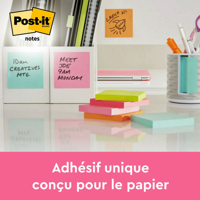 Notes adhésives Post-it, Collection de couleurs Beachside, 127 mm x 76 mm, 100 feuilles/feuille, 6 blocs/lot, 100 % PEFC, SGSCH-PEFC-COC-110078