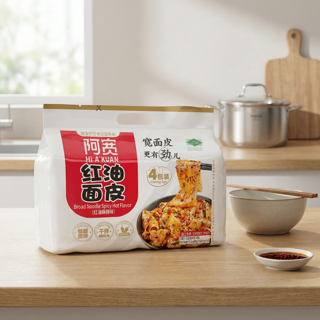 Bai Jia A Kuan Nouilles Huile Rouge Saveur Épicée Lot de 4 440 g