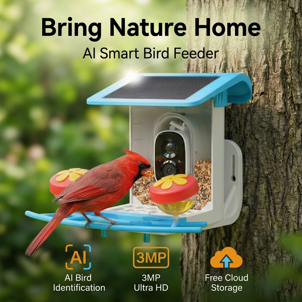 Blinkit Bird Villa - Mangeoire d’extérieur pour oiseaux 1,2 L, batterie 4400 mAh, caméra intelligente IA en nuage avec vision nocturne LED, audio bidirectionnel