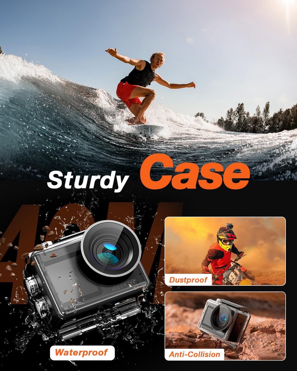 iZEEKER iA200 Caméra d'action 4K 30 fps 20 MP 40 m étanche