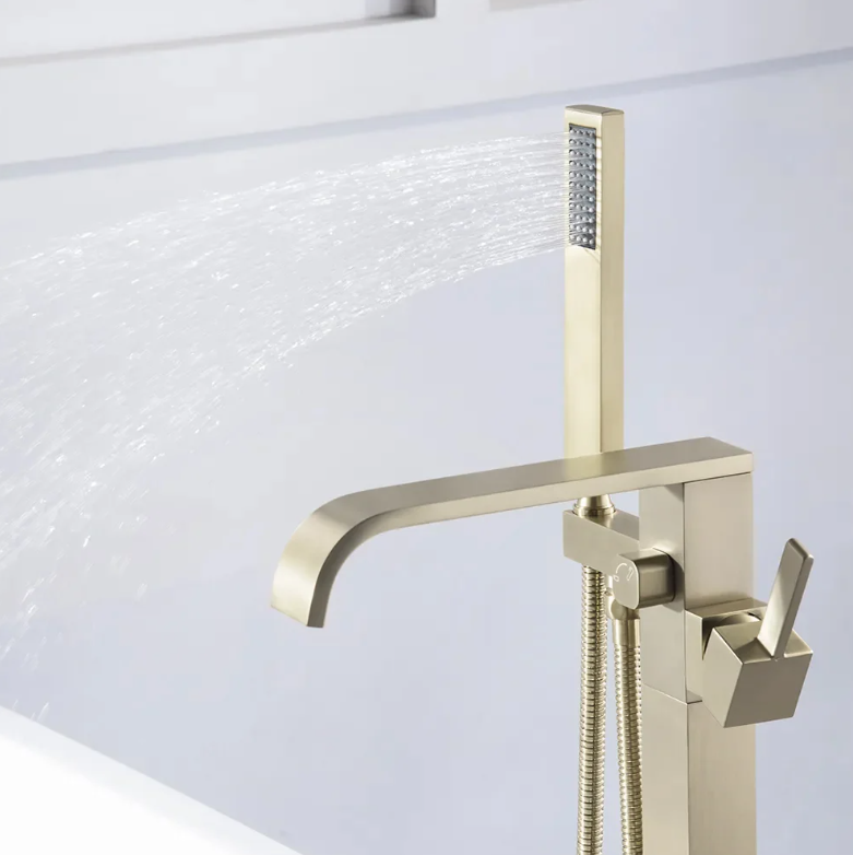 Homary Mitigeur de bain sur pied à poignée unique, mitigeur de baignoire sur pied, douchette à main