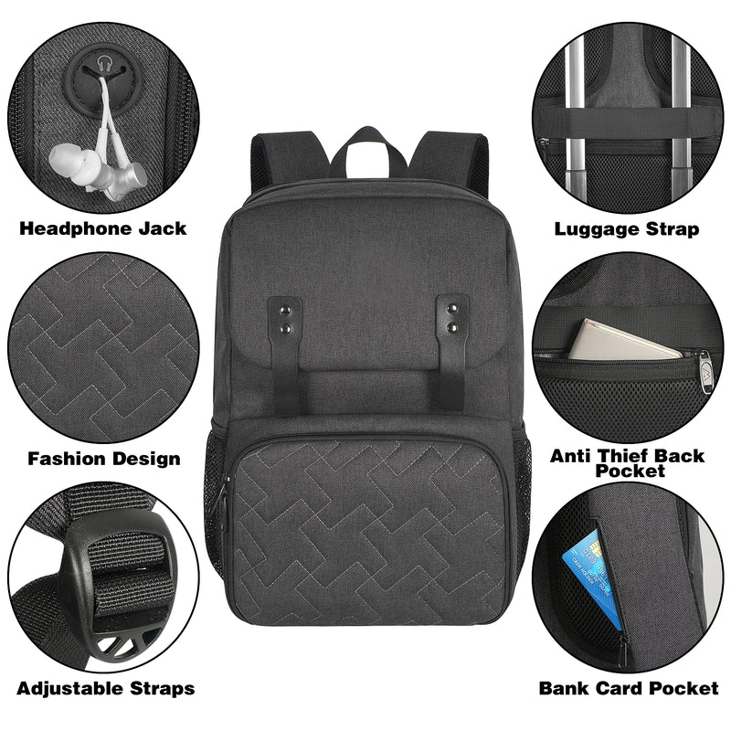 Sac à dos isotherme d’été 15,6 pouces pour déjeuner et ordinateur portable avec compartiment isotherme, port USB, résistant à l’eau, pour travail, voyage, université et affaires