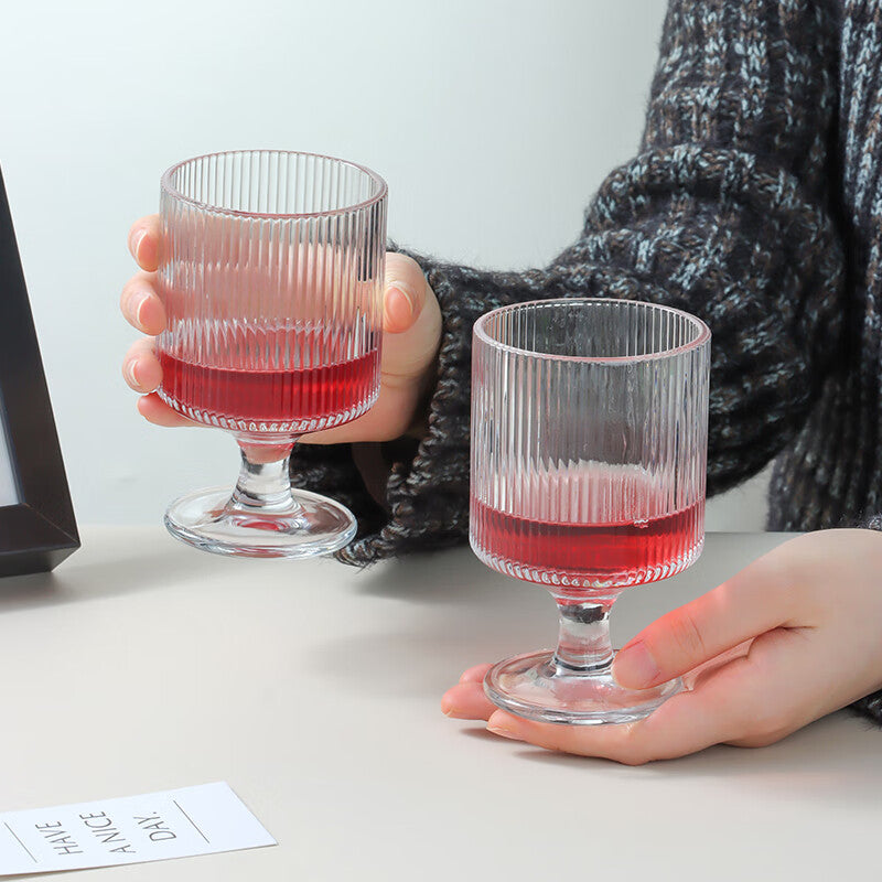 BJ Verres à Vin à Pied 250ml avec Cannelures Verticales, Lot de 2