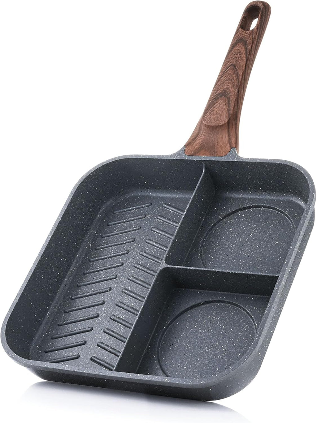 SENSARTE poêle grill compartimentée antiadhésive à trois compartiments, adaptée aux plaques de cuisson, poêle grill multifonction pour le petit-déjeuner, poêle carrée durable
