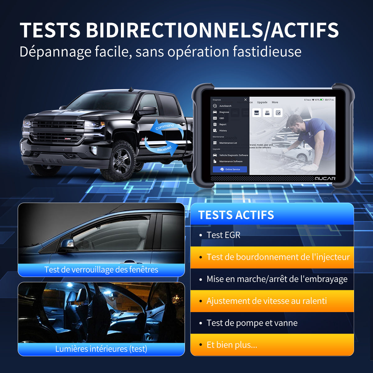 MUCAR 892BT Scanner OBD2 professionnel avec mises à jour gratuites à vie, codage ECU, tests bidirectionnels, CAN-FD & DoIP, diagnostic IA, tablette 8" avec VCI magnétique
