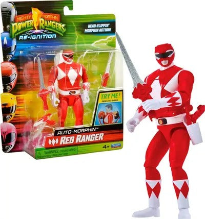 POWER RANGERS Power Ranger - Auto-morphin, Figurine articulée 2-en-1, 15 cm, Ranger Rouge - Jason Lee Scott, Pour les enfants dès 4 ans, PWG072