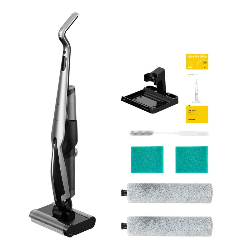 Deerma VX200 Aspirateur sans fil eau et poussière, conception à double brosse rotative pour une double puissance de nettoyage et une couverture des bords