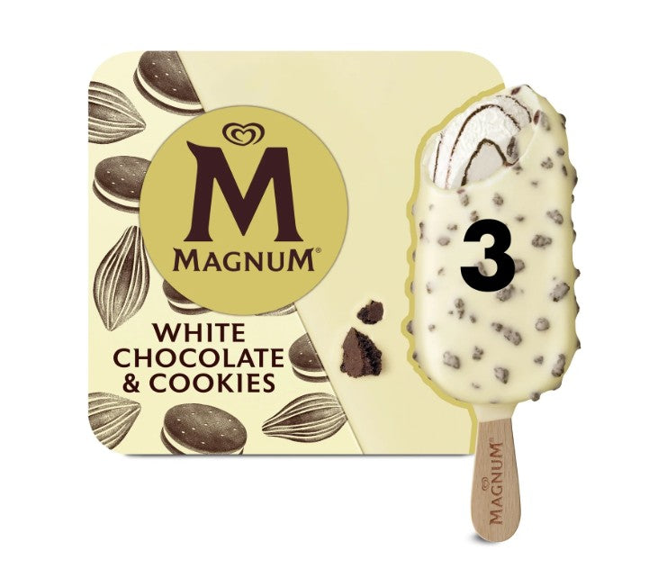 MAGNUM Lot de 3 glaces bâtonnets chocolat blanc et cookies - 270 g