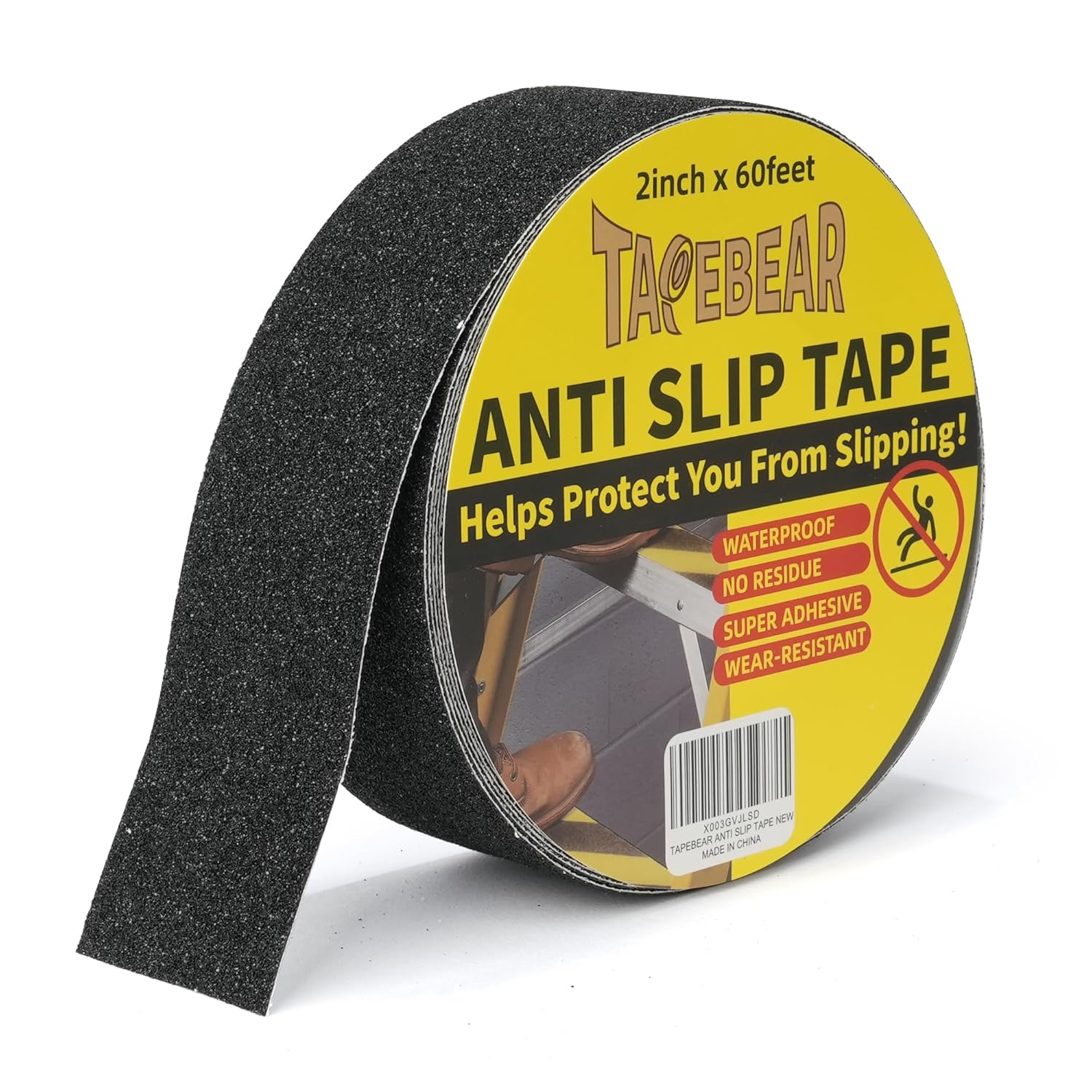 TAPEBEAR Ruban antidérapant à forte adhérence 2 po x 60 pi, ruban de sécurité étanche ultra résistant pour marches, escaliers et girons intérieurs et extérieurs, adhérence forte