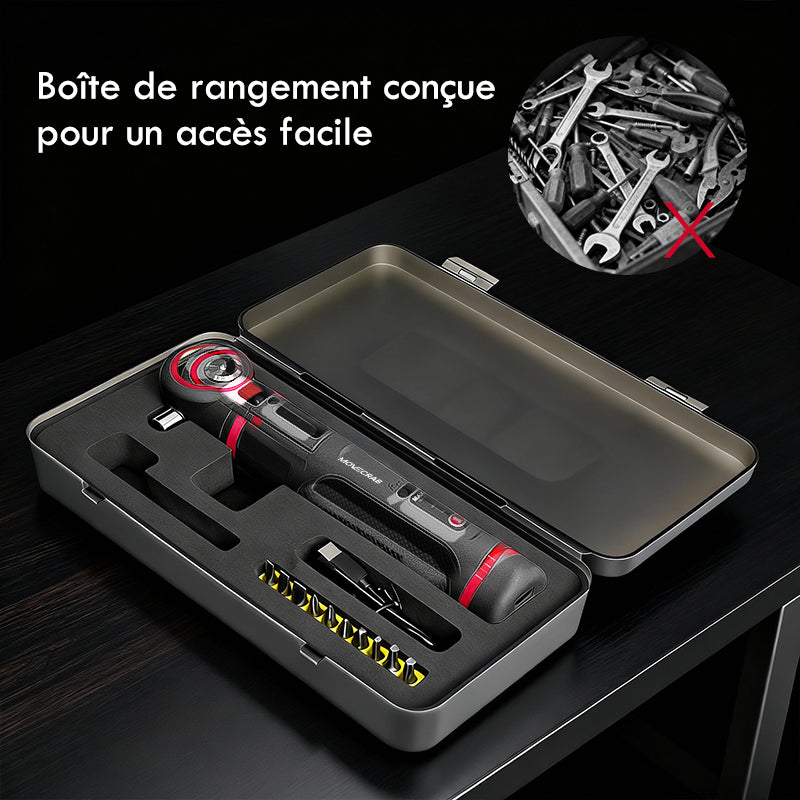 MOVECRAB Kit mini tournevis électrique sans fil rechargeable 12 pièces 2000 mAh avec angle réglable 3-en-1, LED et couple réglable 3 vitesses
