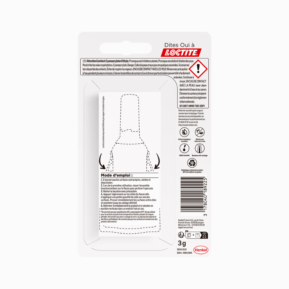 Henkel Loctite Super Glue-3 Control, Colle instantanée surpuissante avec débit contrôlé, Colle universelle pour la plupart des matériaux, colle liquide dans un flacon anti choc de 3 g