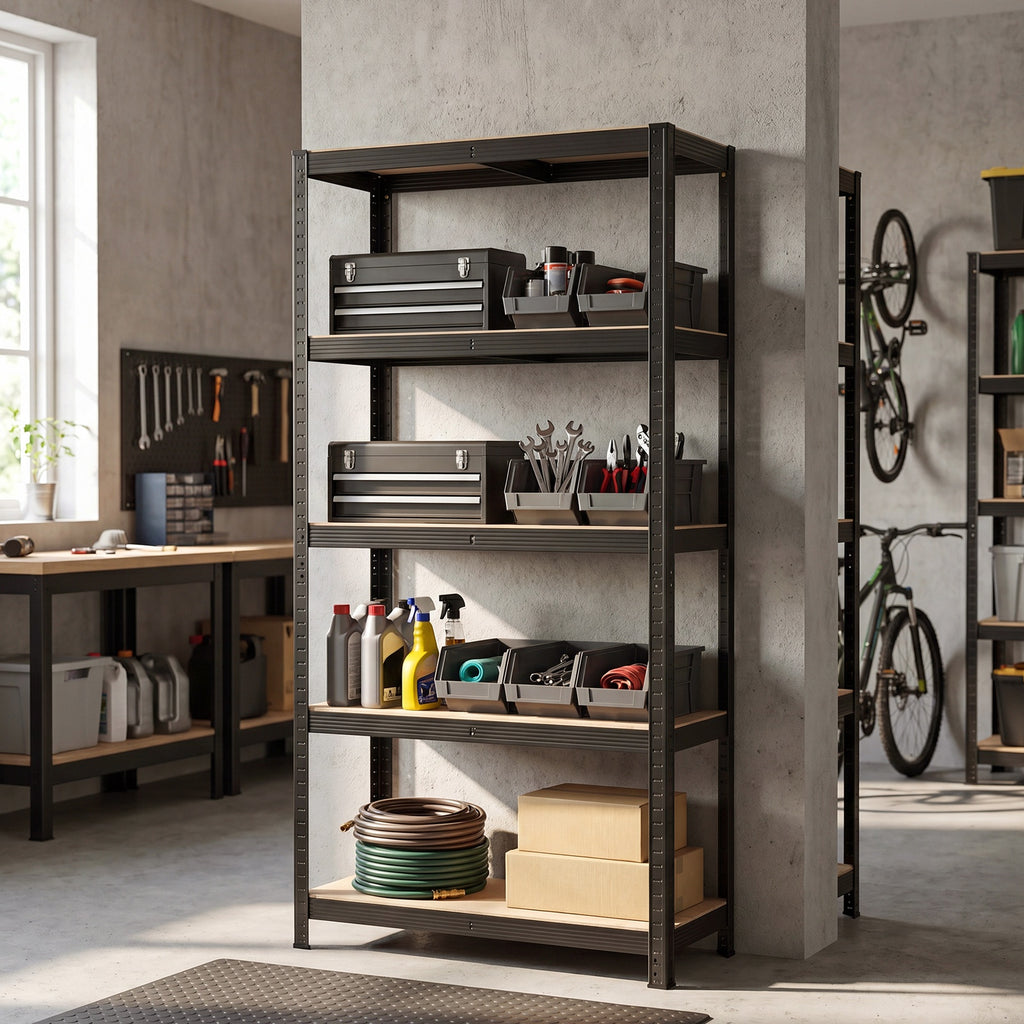 JOYFURNOS Étagère de rangement en acier à 5 niveaux, pour garage et abri de jardin, capacité de charge 875 kg, noir