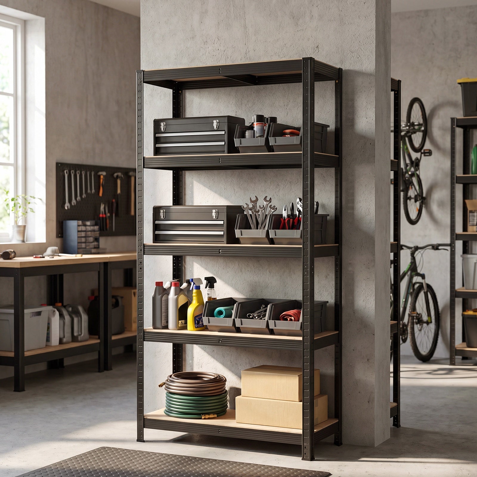 JOYFURNOS Étagère de rangement en acier à 5 niveaux, pour garage et abri de jardin, capacité de charge 875 kg, noir