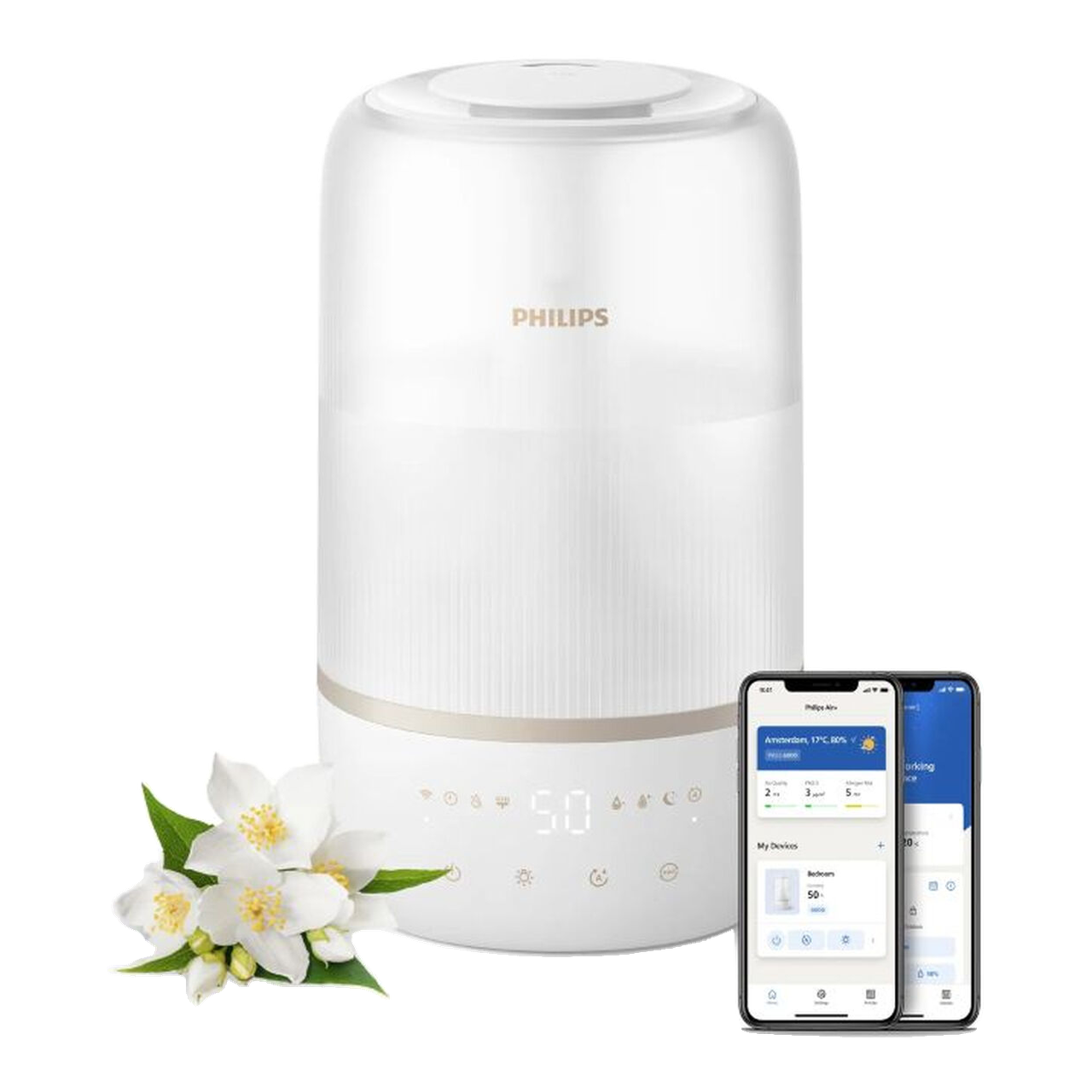 PHILIPS HU1510/04 Série 1000 Humidificateur d'air silencieux connecté jusqu’à 41 m² - Blanc