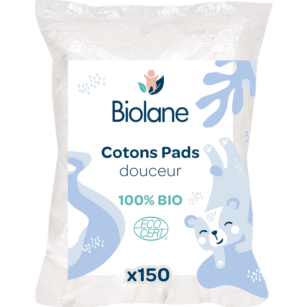 Biolane Disques de coton biologique pour le change et le nettoyage des bébés, peaux sensibles, 150 disques