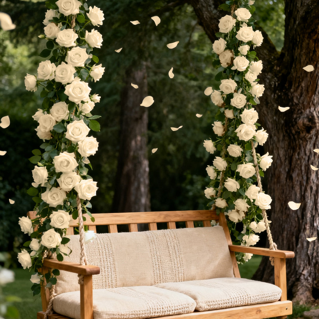 Wei's moment Lot de 3 (2 mètres) Guirlande de fleurs artificielles Guirlande de pivoines champagne Guirlande de fleurs artificielles Guirlande de roses Guirlande de fleurs en soie