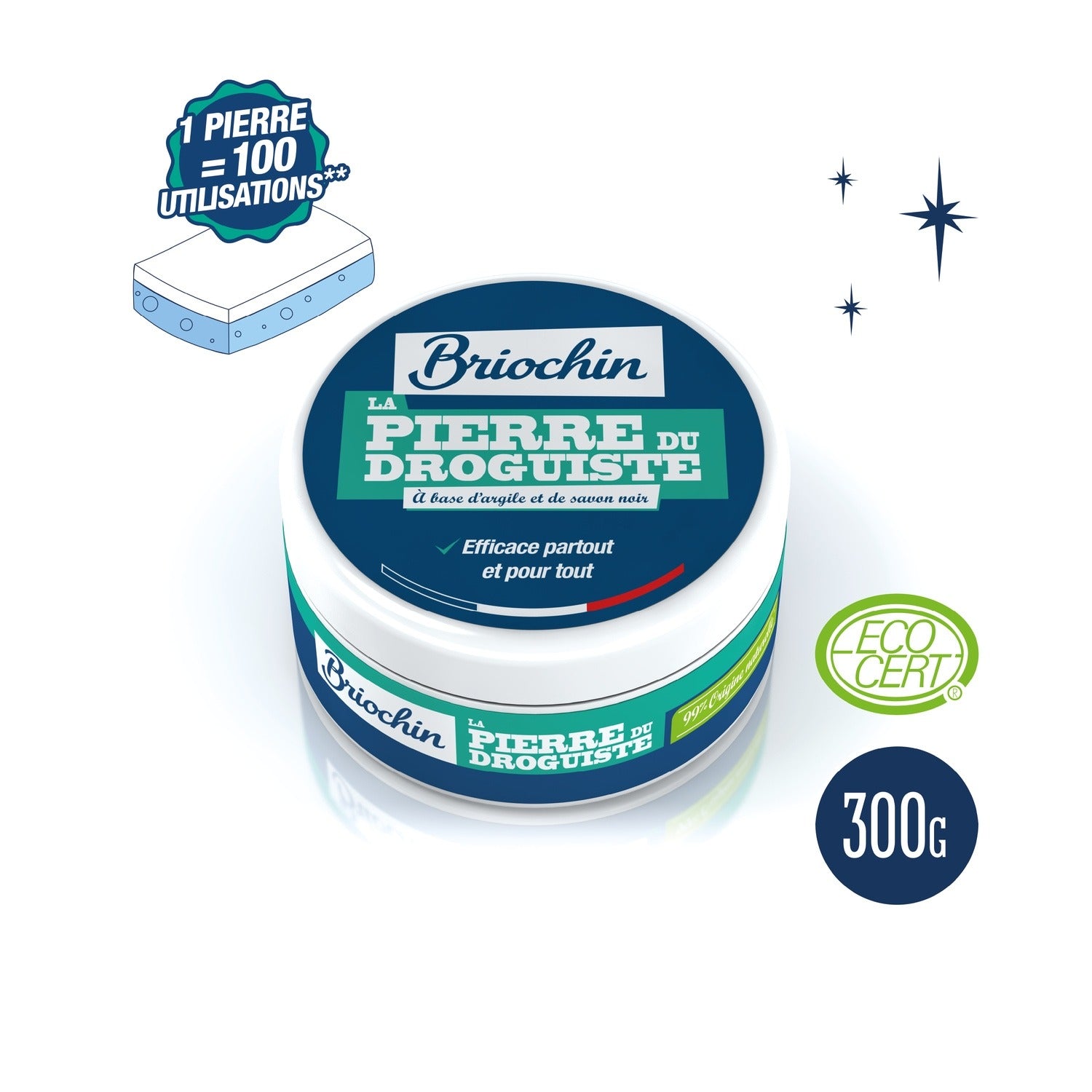 BRIOCHIN Crème à récurer multi-usages au savon de Marseille et argile naturelle 300 g