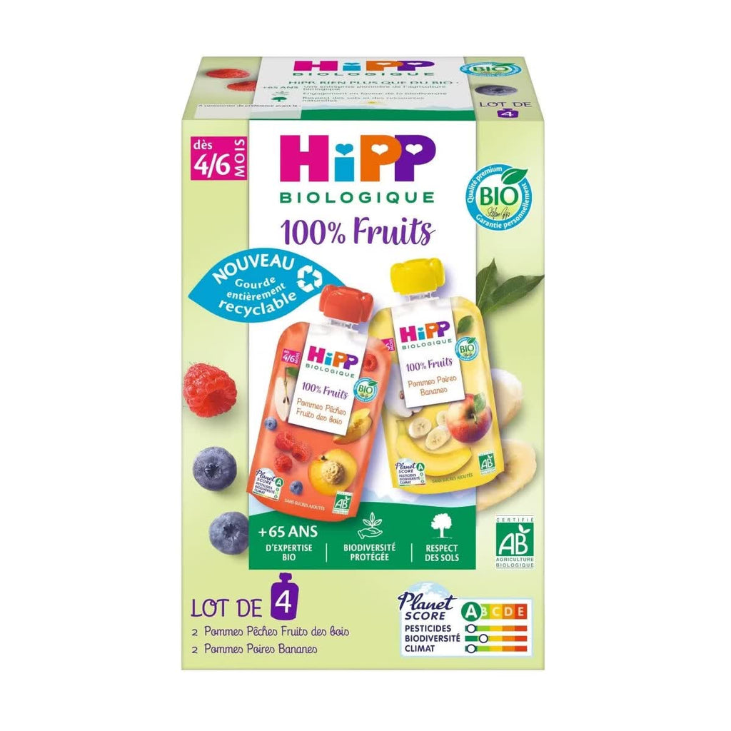 Hipp Gourde de Fruits Bio Pour Bébé Dès 4/6 Mois 4x90 g