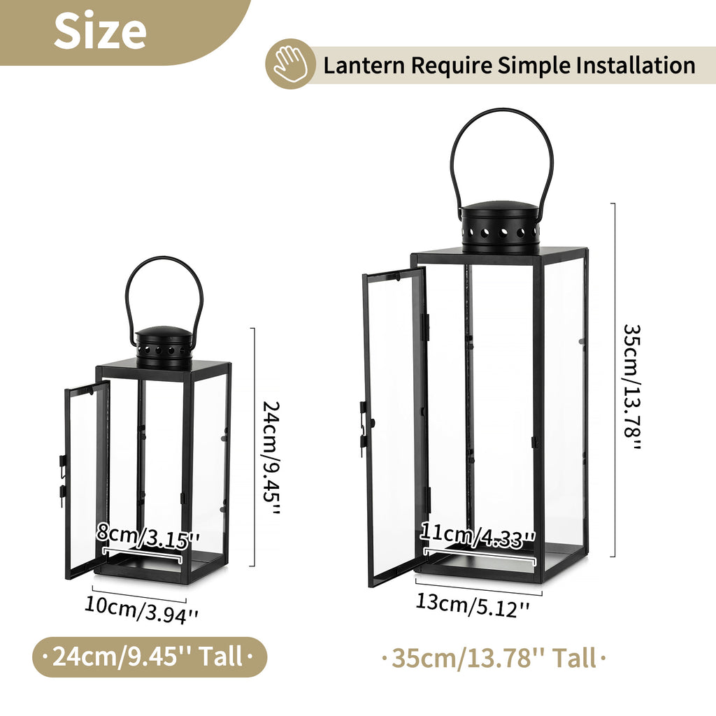 Lanternes noires décoratives d'intérieur : 9,5 pouces lanterne hurricane de mariage suspendue avec verre transparent support à bougie de style maison de campagne pour salon table de