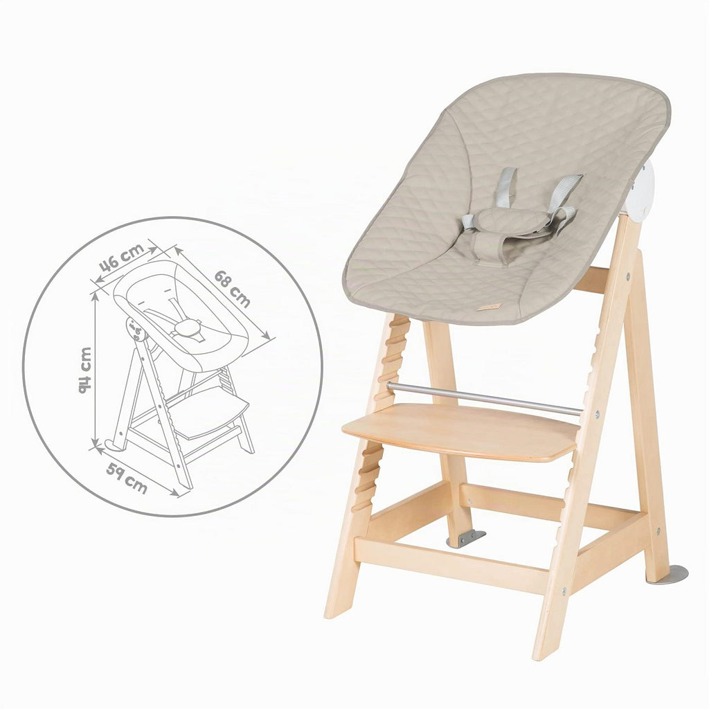 roba Born Up Chaise Haute de Croissance 2 en 1 avec Transat Bébé Inclinable Matelassé Gris (Bois Naturel / Effet Cuir Imperméable)