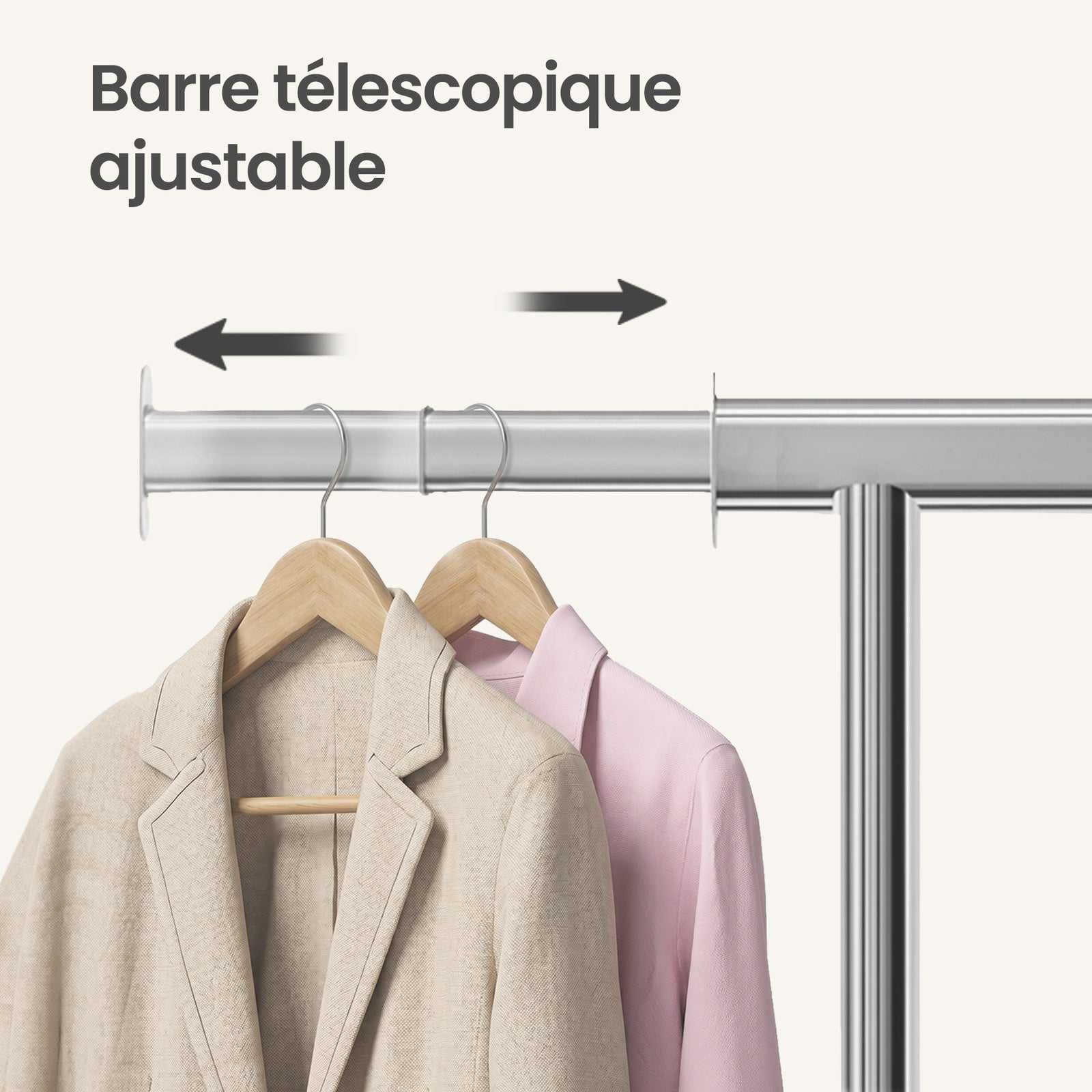 JOYFURNOS Portant à Vêtements sur Roulettes, Portant à Vêtements Réglable, Robuste, Pour Chambre, Capacité 150 kg, Montage Facile, Argent