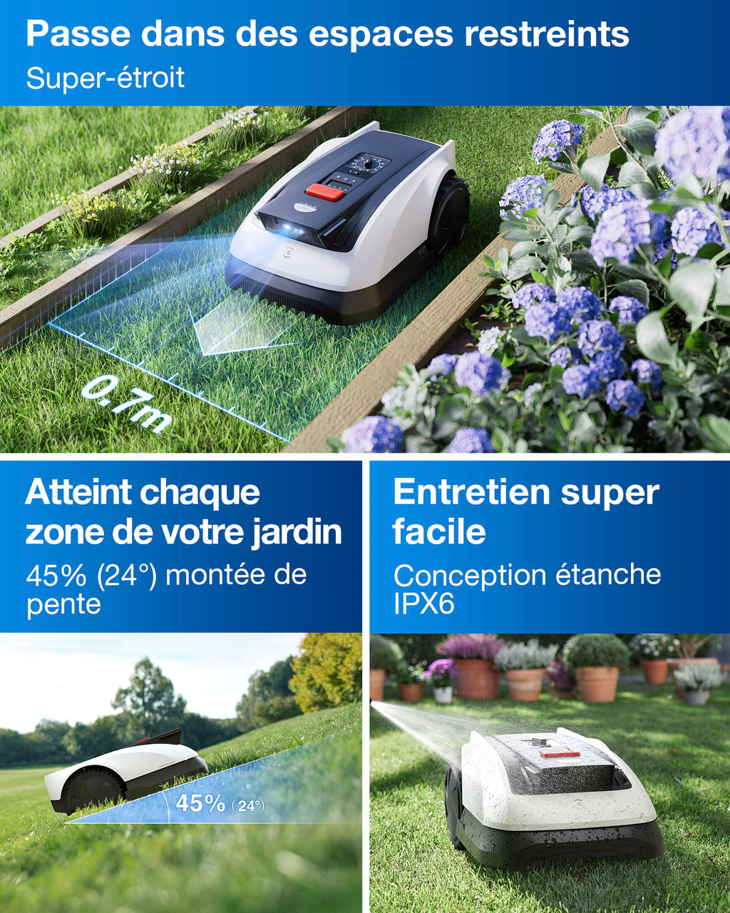 ECOVACS GOAT O800 Kit d'entretien pour robot tondeuse, sans fil, navigation RTK + vision assistée par LiDAR, cartographie automatique, tonte précise des bordures, pour pelouses jusqu'à 800 m²