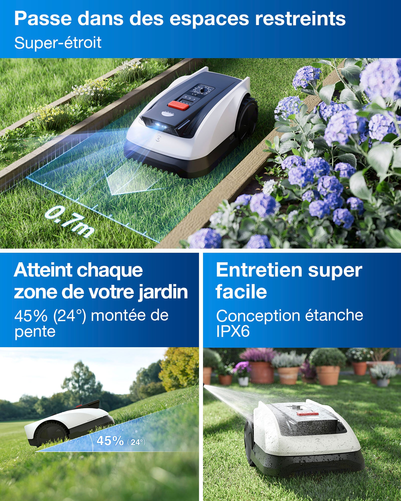 ECOVACS GOAT O800 Kit d'entretien pour robot tondeuse, sans fil, navigation RTK + vision assistée par LiDAR, cartographie automatique, tonte précise des bordures, pour pelouses jusqu'à 800 m²