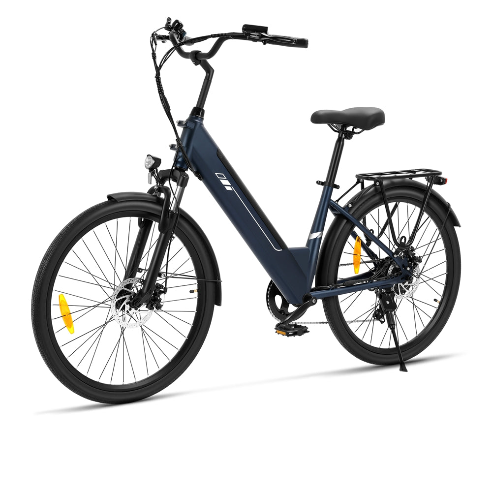 Touroll Roamer 2 ST Step-Thru 26 pouces 36 V 15,6 Ah 250 W 25 km/h 7 vitesses 45 Nm 100 km Autonomie maximale Vélo électrique Avec frein à disque mécanique et frein électrique