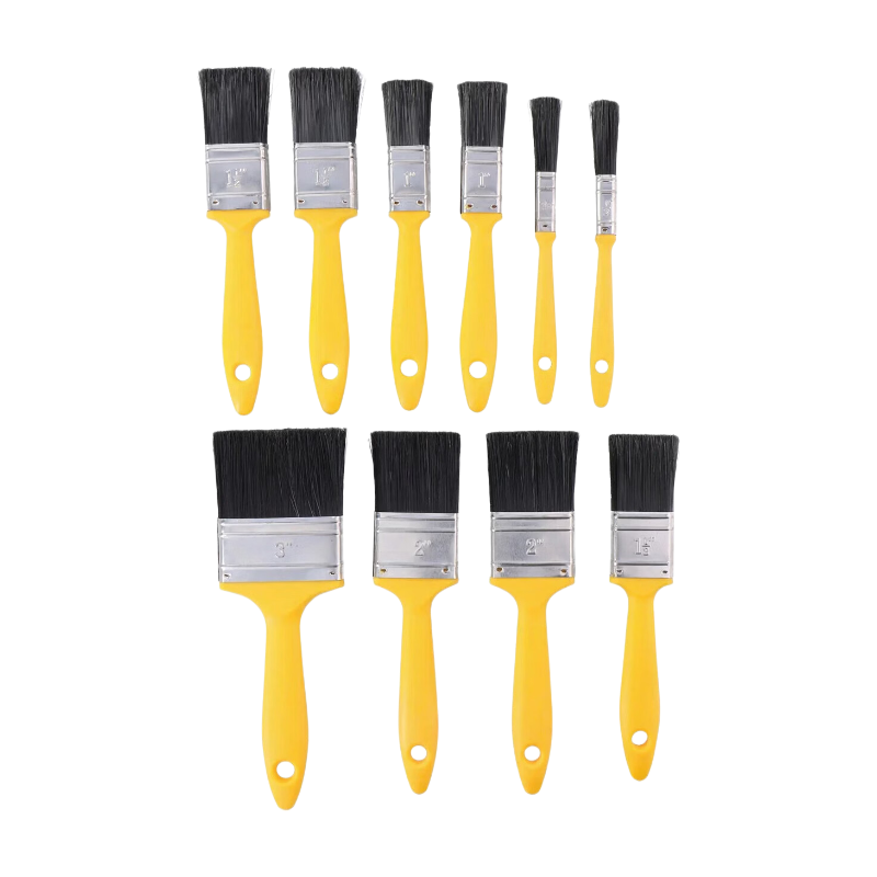 Kinzo Set de pinceaux - Lot de 10 pinceaux à plat - Tailles de petites à grandes - Poils synthétiques - Jaune