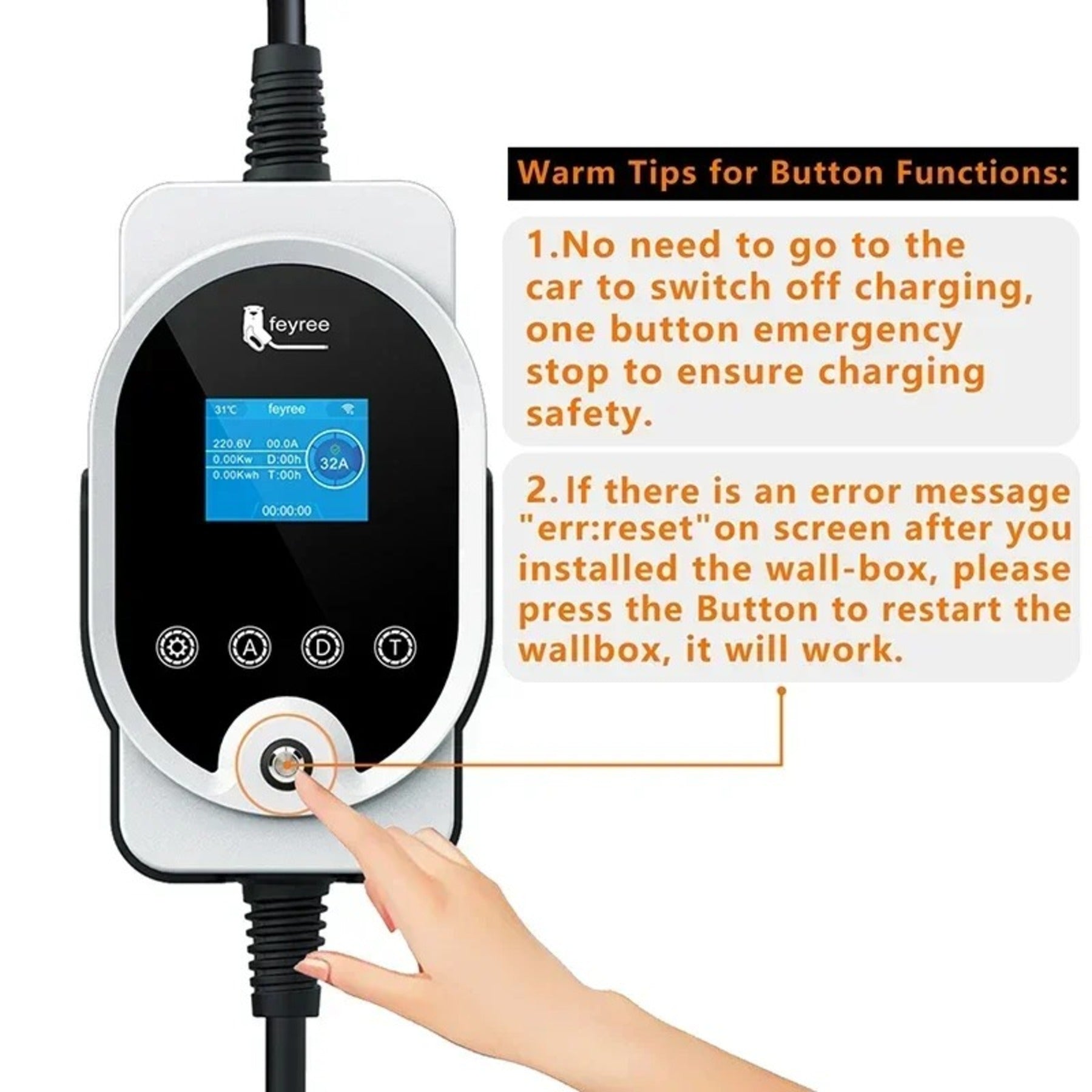 feyree Wallbox EVSE Type 2 7 KW 32 A monophasé - Charge rapide, contrôle et réglage de l’intensité et de la durée de charge via application Wi‑Fi pour voiture électrique