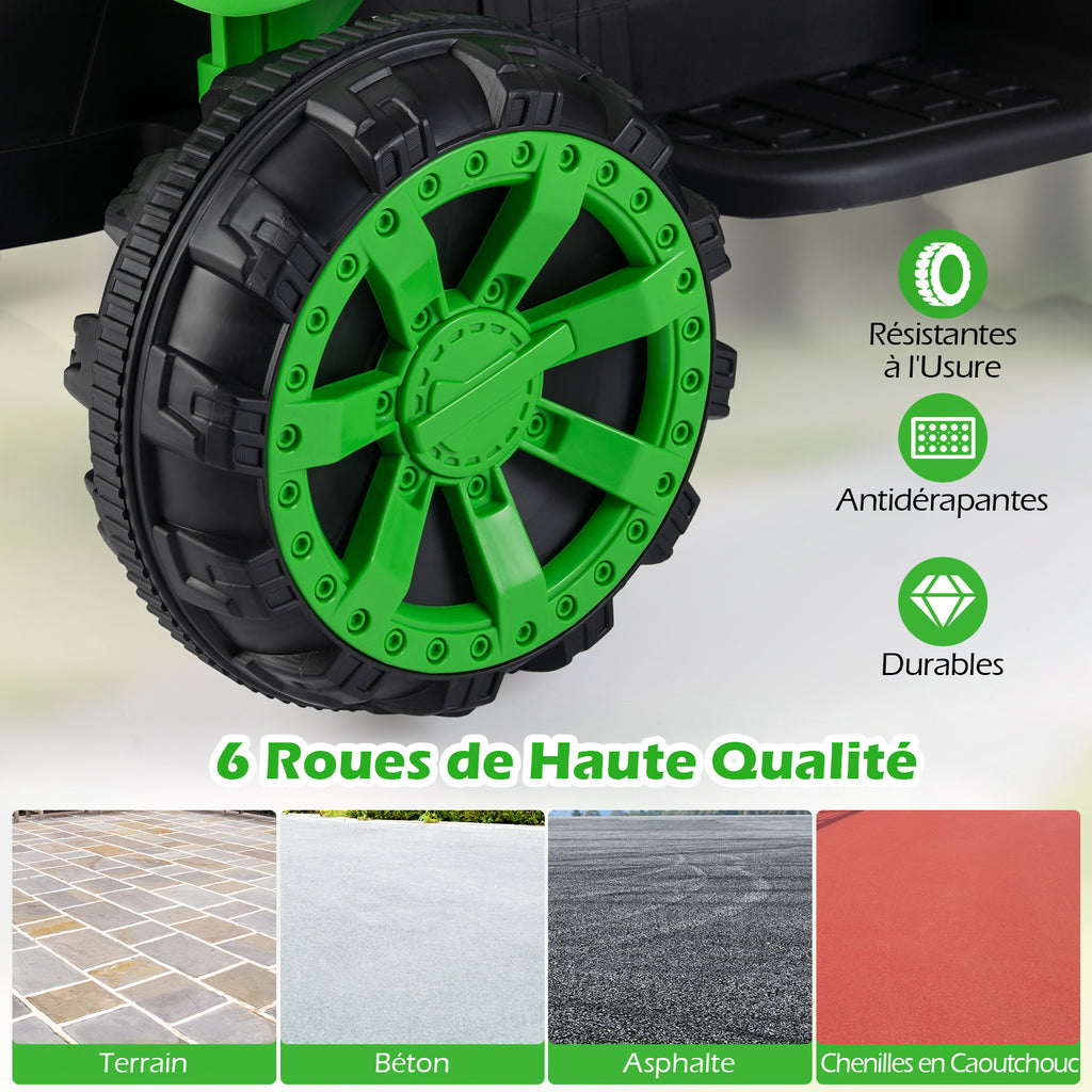 Costway Tracteur électrique pour enfants 24 V avec phares LED RVB, Musique et port USB, Remorque de tracteur électrique et télécommande parentale, Vert