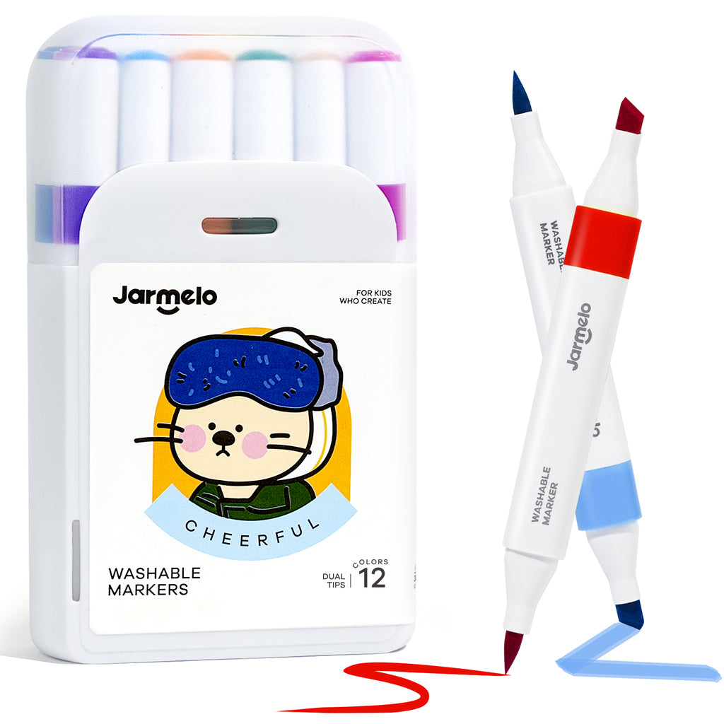 Jar Melo Marqueurs lavables à double pointe, 12 couleurs (pointes biseautée et pinceau)