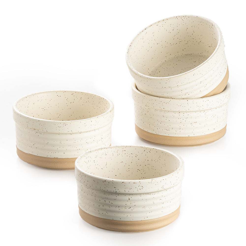 DAFUCERAMIC Ramequins en Porcelaine 8 oz Résistants au Four - Coupelles à Crème Brûlée, Flans et Puddings, Mini Moules à Soufflé, Set de 4 (Blanc Arctique)