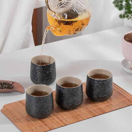 TEANAGOO Tasse à Thé Japonaise en Céramique, 7.2 oz/205 ml, Gris Charbon, H17, 4 Pièces/Boîte, Set de Tasses à Thé Asiatiques, Soldes du Nouvel An, Idées Cadeaux Incontournables