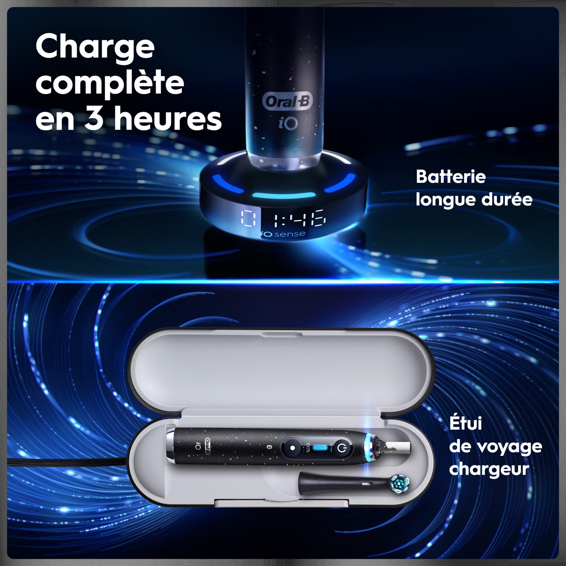 Oral-B iO 10 Noir Cosmique - Brosse à Dents Électrique Rechargeable avec Étui de Voyage Chargeur et 1 Brossette