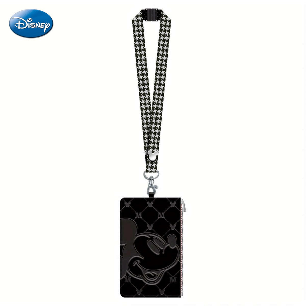 Disney Porte-badge avec tour de cou Mickey Mouse sous licence officielle motif Pied-de-poule Noir 1 pièce