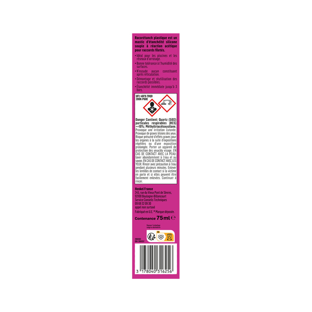 Tangit | Racorétanch Plastique (tube de 75 ml) – Silicone acétique basse viscosité pour étanchéité des raccords plastique & métal – Résine étanche blanche résistante à l’eau, aux huiles et acides
