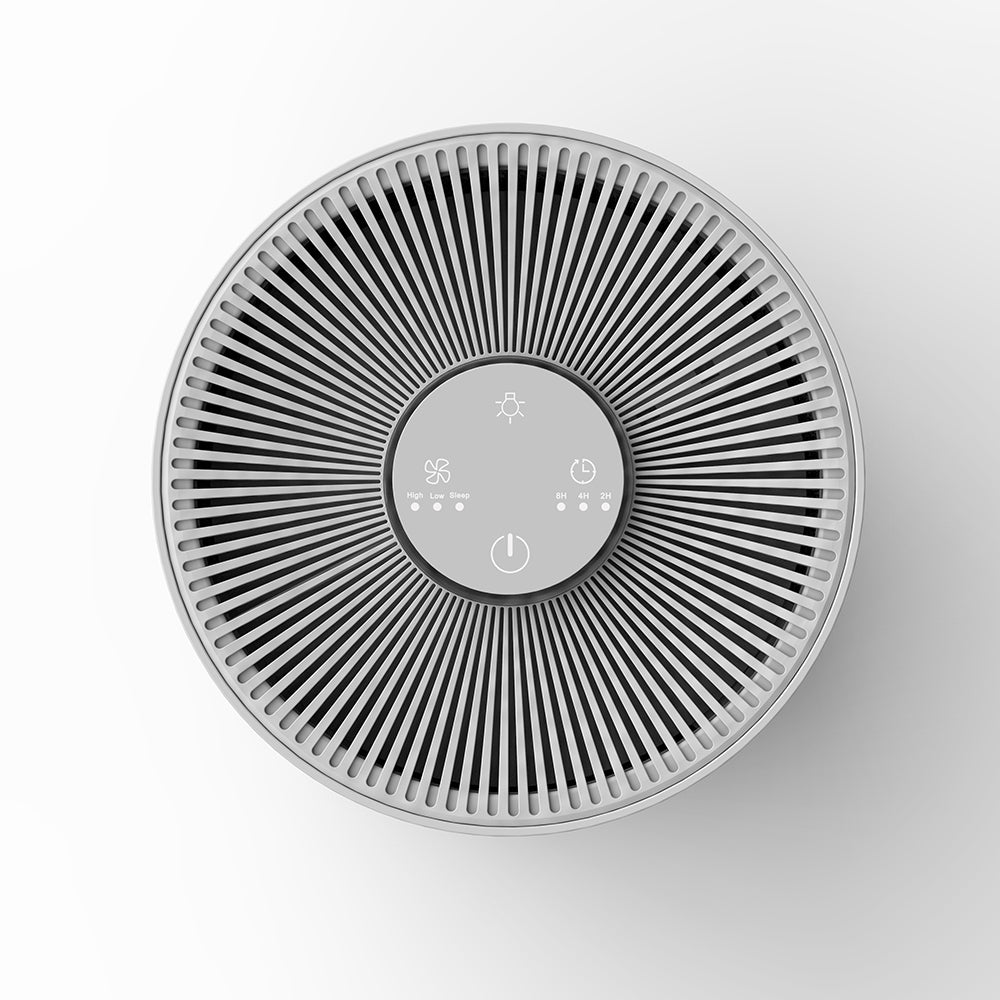 Homintell Purificateur d’air - CADR 150 m³/h, 3 vitesses, filtres HEPA et à charbon, minuterie 8 h, commande tactile, lumière d’ambiance 7 couleurs, idéal pour pièces de 18 m²