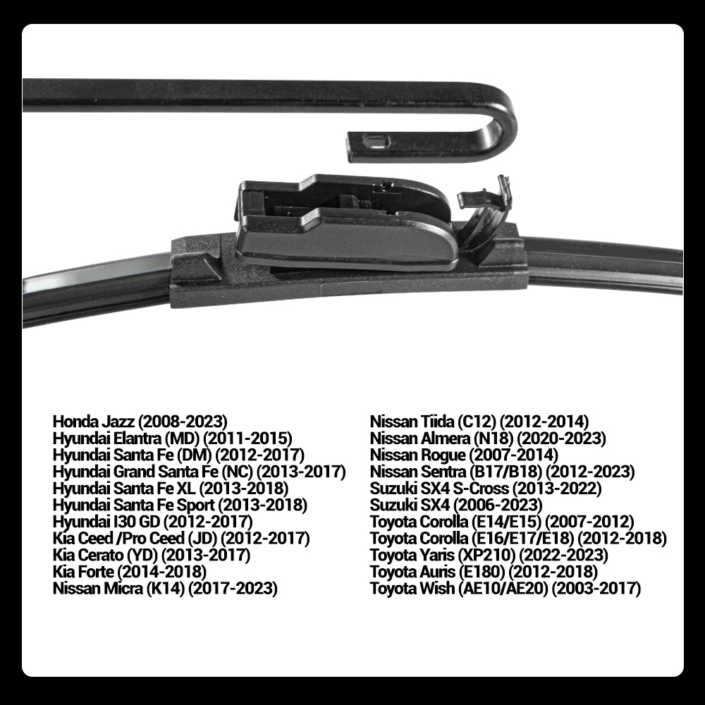 LECIBUBI Essuie-glaces pour Toyota Corolla/Auris, Hyundai i30 GD, Kia Ceed JD, Nissan Qashqai avec crochet U, équipement d'origine - 650 mm + 350 mm