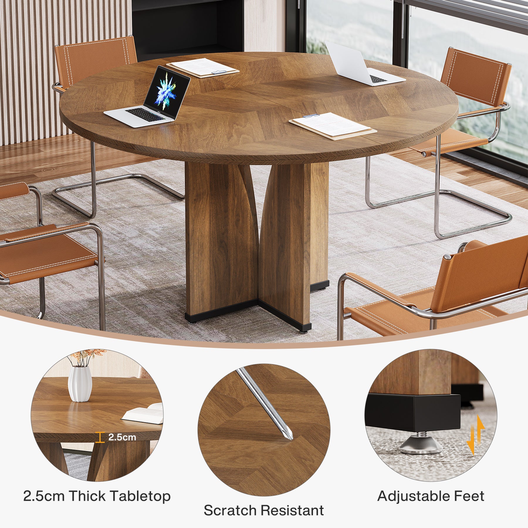 TRIBESIGNS Table ronde rustique pour 4 personnes marron - 100 cm