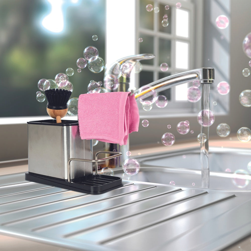 JE CHERCHE UNE IDEE Porte-éponge et brosse en acier inoxydable 22 x 10 x 13 cm