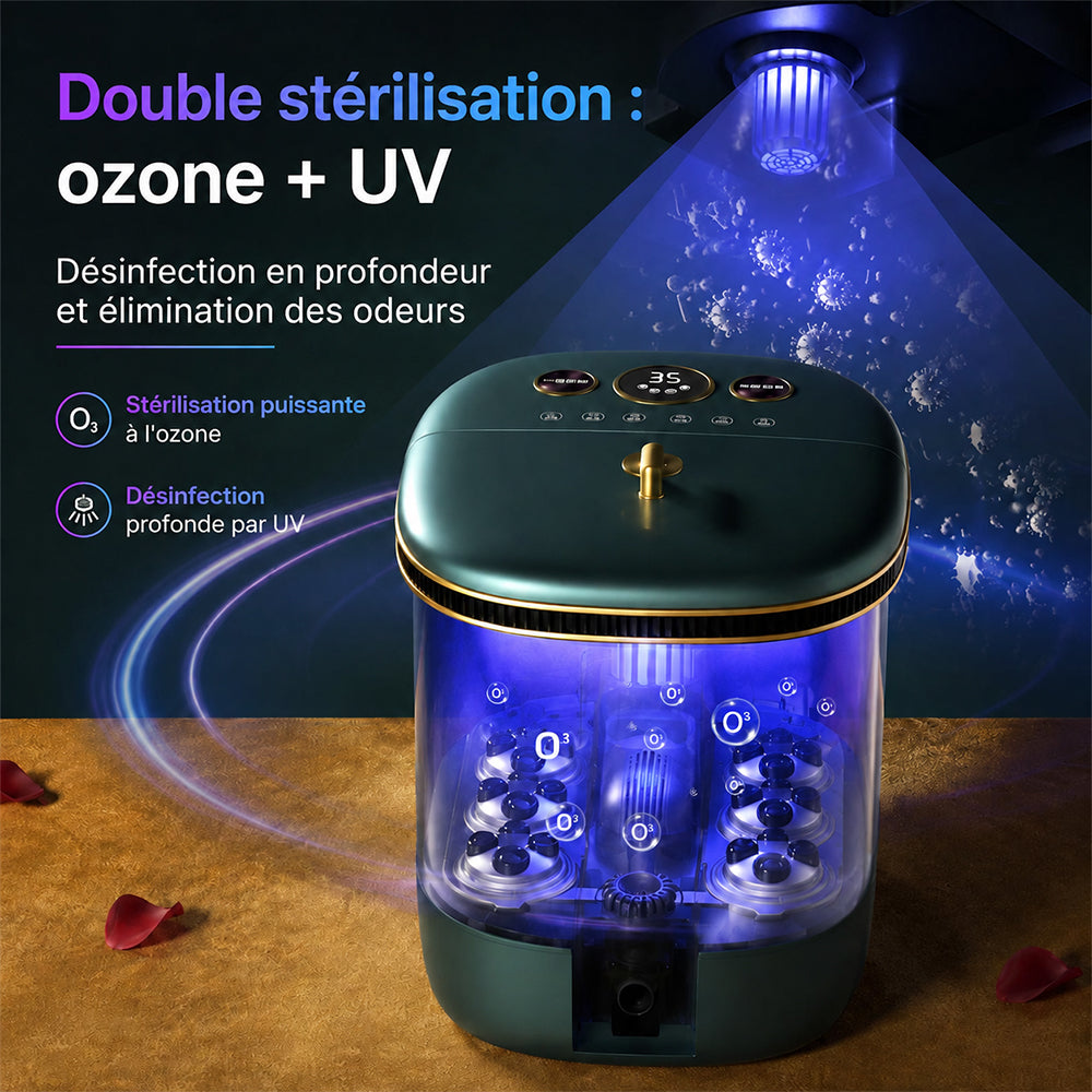 KASJ Z202 Bain de pieds massant électrique avec 6 rouleaux rotatifs & 2 points d'acupression à mouvement vertical – Stérilisation UV, Bassin profond pour bain de mollets, Chauffage réglable, Minuterie & roues faciles à déplacer pour la détente à la m