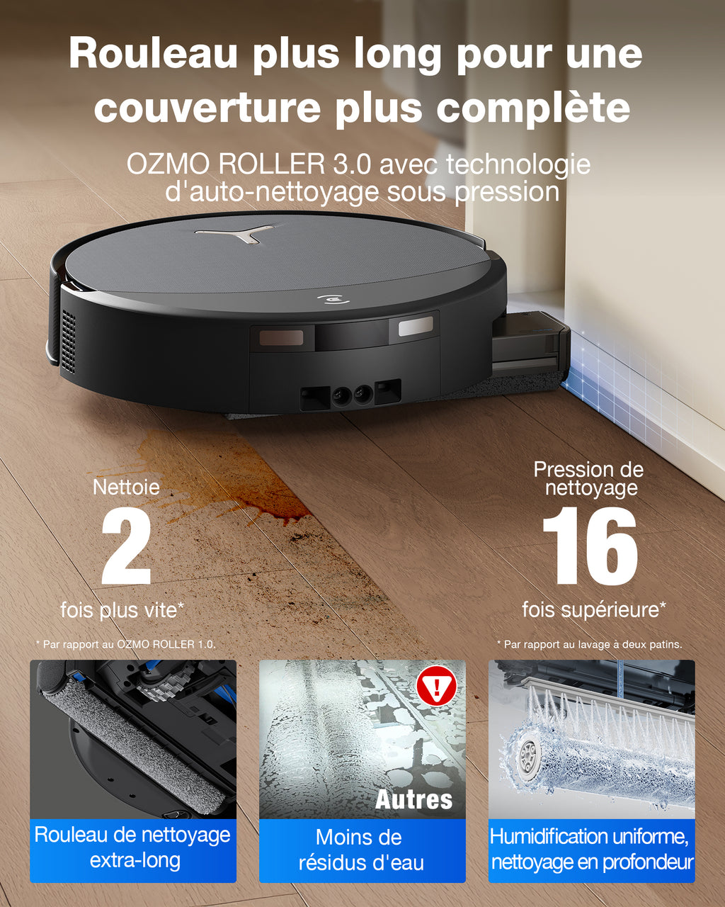 ECOVACS T90 PRO Robot aspirateur et laveur (Noir) avec station OMNI tout-en-un, puissance d'aspiration jusqu'à 30 000 Pa, lavage automatique OZMO ROLLER 3.0