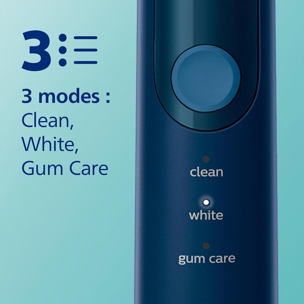 Philips Sonicare ProtectiveClean 5100 HX6851/34 - Brosses à dents électriques avec 3 modes de brossage, capteur de pression, minuterie et étui de voyage, lot de 2, blanc et bleu