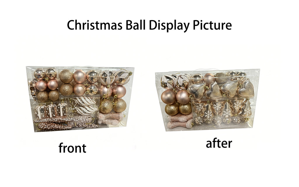 Ju7cer Lot de 72 boules de Noël, avec sapin de Noël, boules de Noël en forme de cœur, chaussettes de Noël, boules de Noël, pour la décoration du sapin de Noël et des fêtes, rose