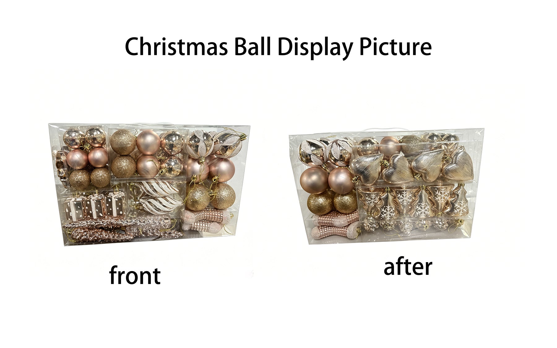 Ju7cer Lot de 72 boules de Noël, avec sapin de Noël, boules de Noël en forme de cœur, chaussettes de Noël, boules de Noël, pour la décoration du sapin de Noël et des fêtes, rose