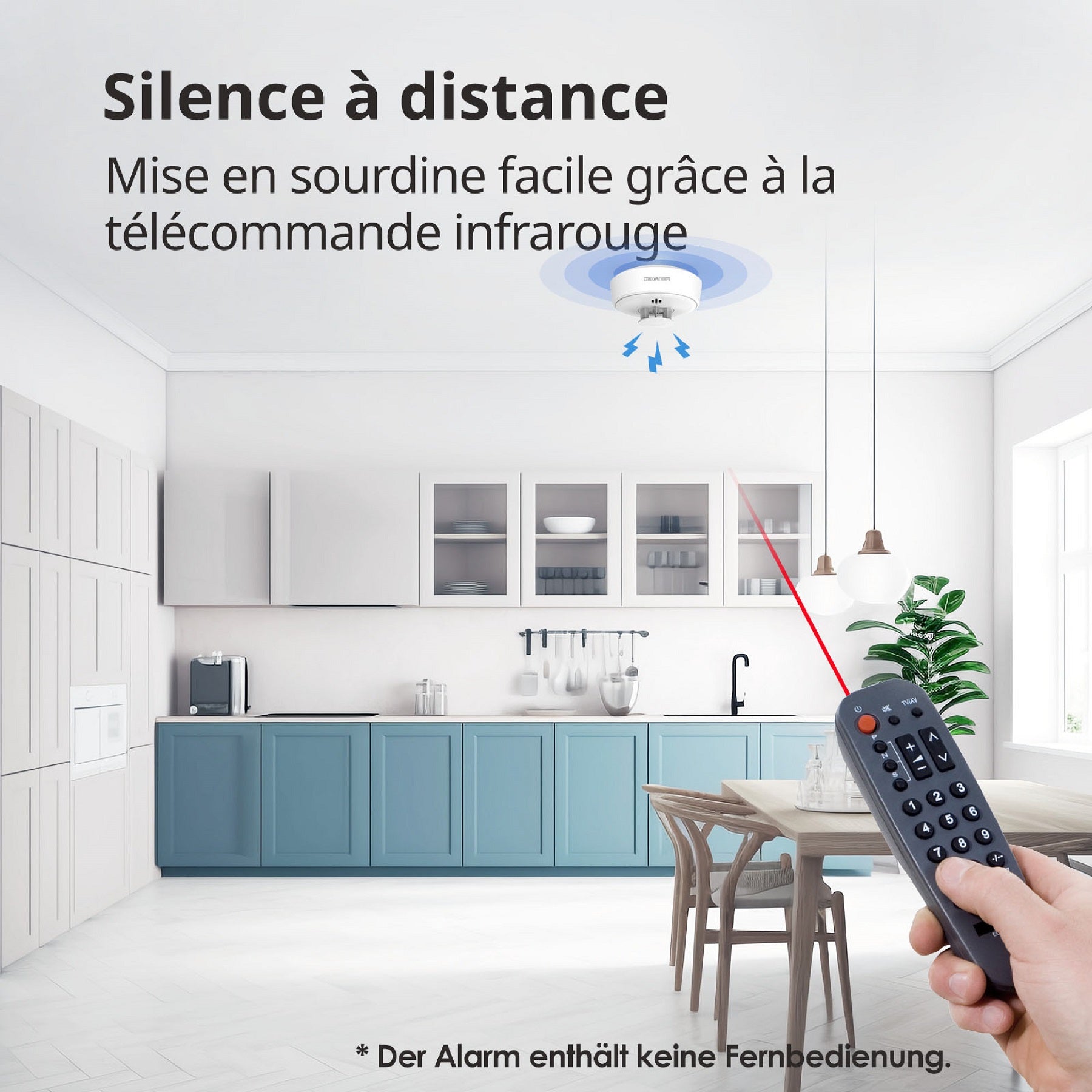 WISUALARM Alarme thermique à pile scellée 10 ans H01 Détecteur de chaleur, Pile scellée 10 ans, Détecteur de chaleur pour cuisine, Mise en silence à distance