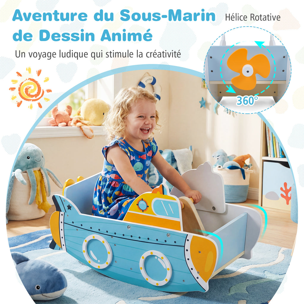 Costway Balançoire bateau en bois sur le thème du sous-marin avec hélice rotative