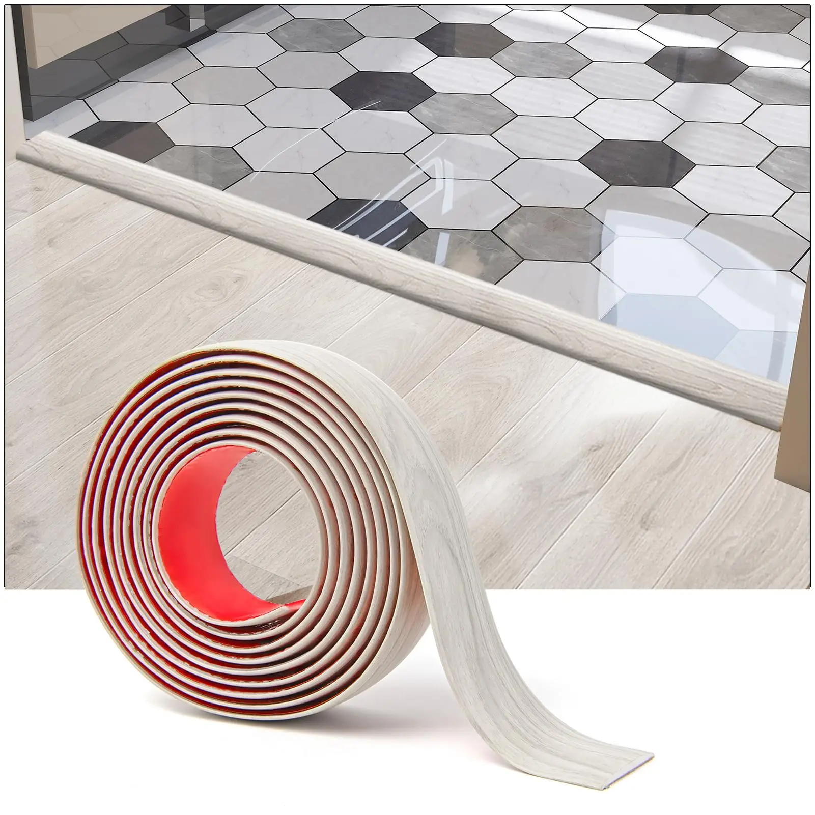 Art3d Bande de transition adhésive en vinyle pour sols - 300 x 4 x 0,3 cm, Blanc lavé - Couvre-joints facile à poser pour sols stratifiés, carrelés et tapis