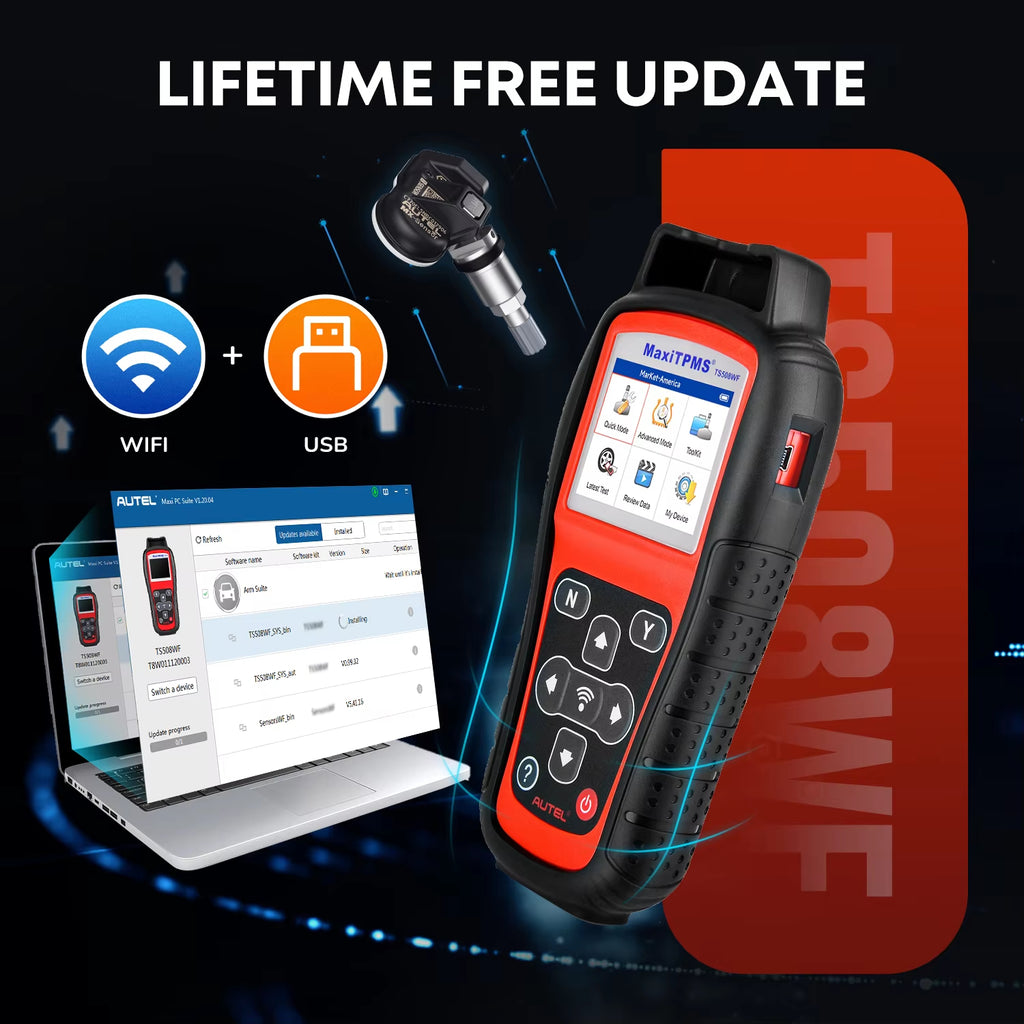 Autel MaxiTPMS TS508WF Outil de diagnostic TPMS automobile OBD2 avec moniteur de pression des pneus, programmateur de capteurs MX, réapprentissage et activation